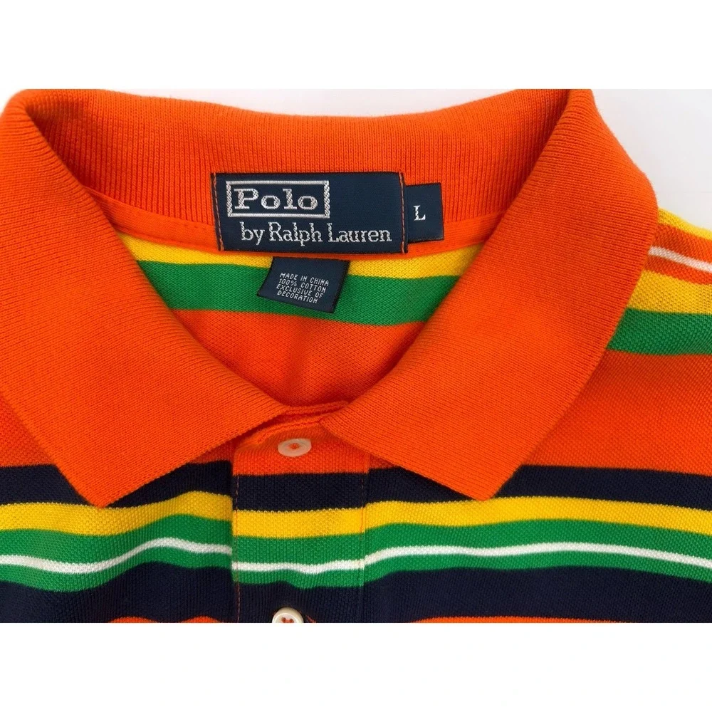 Vintage Polo Ralph Lauren Mens Polo Shirt Bright Multicolor Striped Size L H